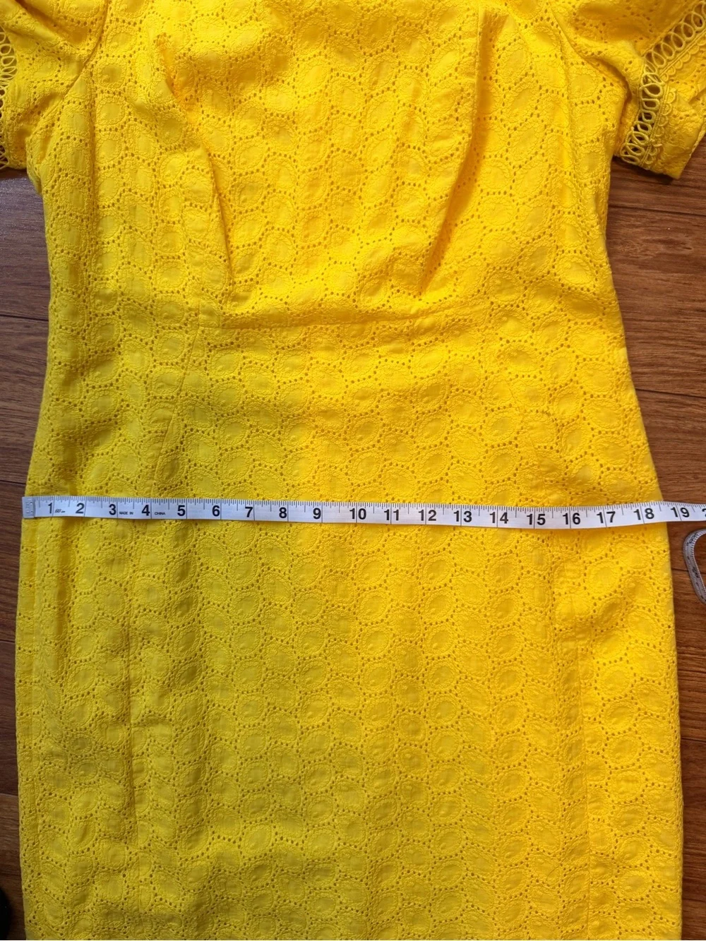 Calvin Klein Yellow Eyelet Puff Sleeve Midi Dress